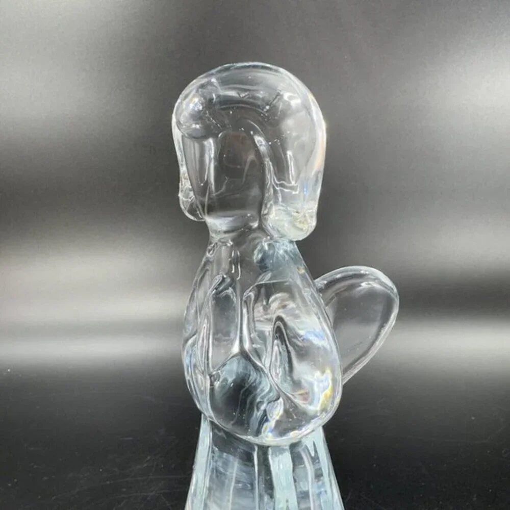 Vintage Clear Art Glass Praying Angel Figurine Paperweight Sculpture Glass VTG‎
